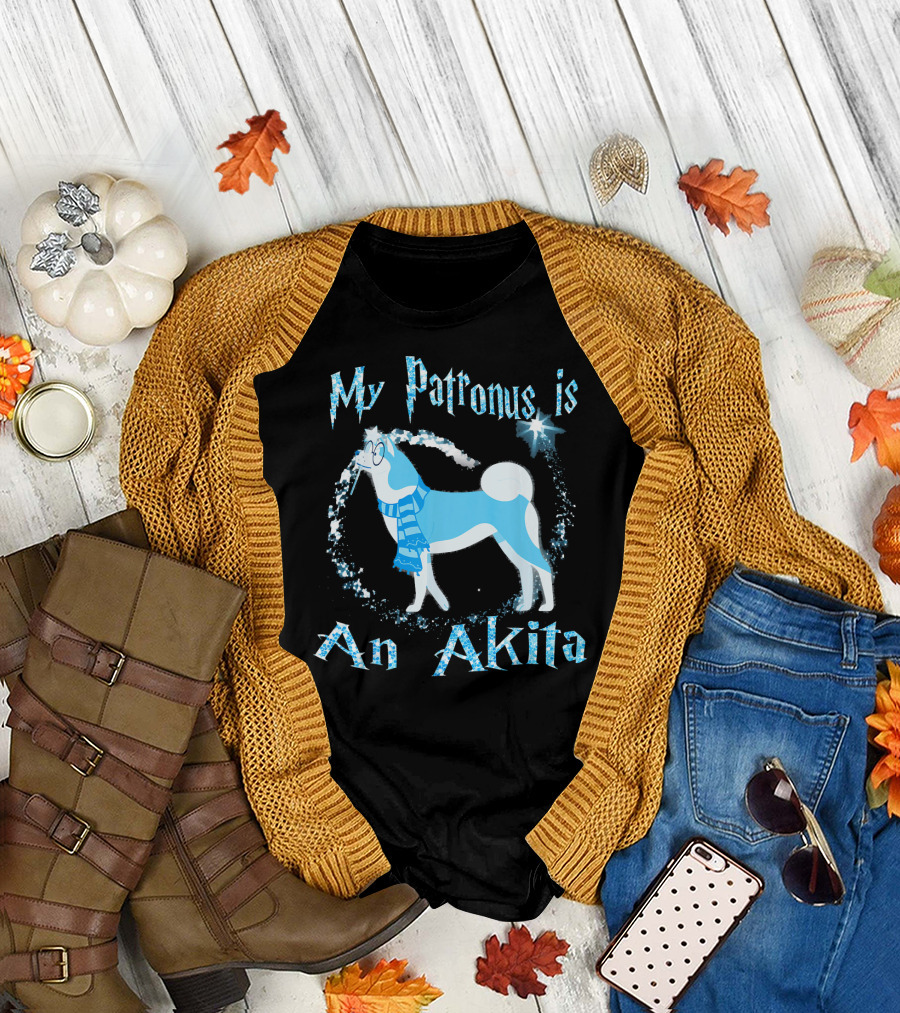 My Patronus Is an Akita Dog with Scarf and Magical Sparkle T-Shirt