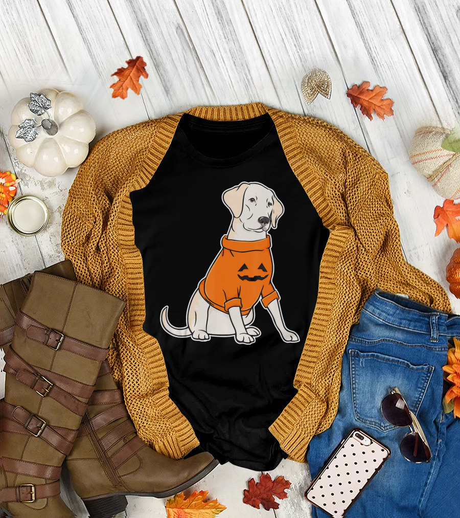 Trick or Treating Labrador Retriever in Pumpkin Halloween T-Shirt