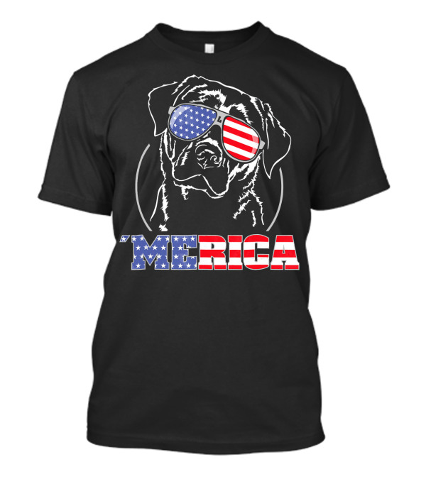 Merica Proud Labrador With American Flag Glasses T-Shirt