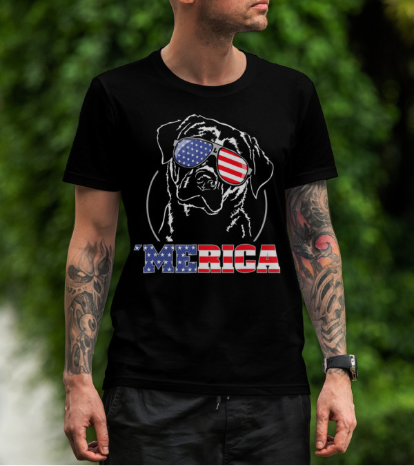 Merica Proud Labrador With American Flag Glasses T-Shirt