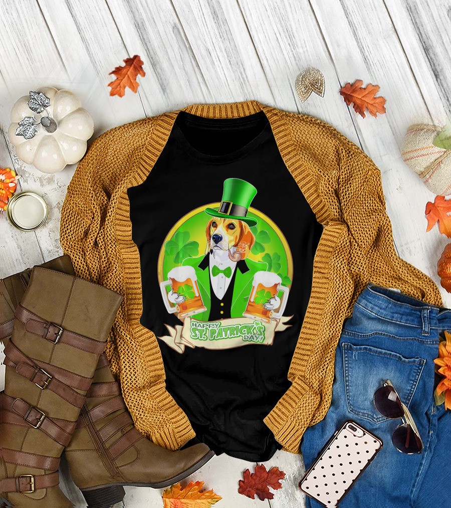 Beagle Happy St. Patrick's Day Celebration with Shamrock Ale T-Shirt