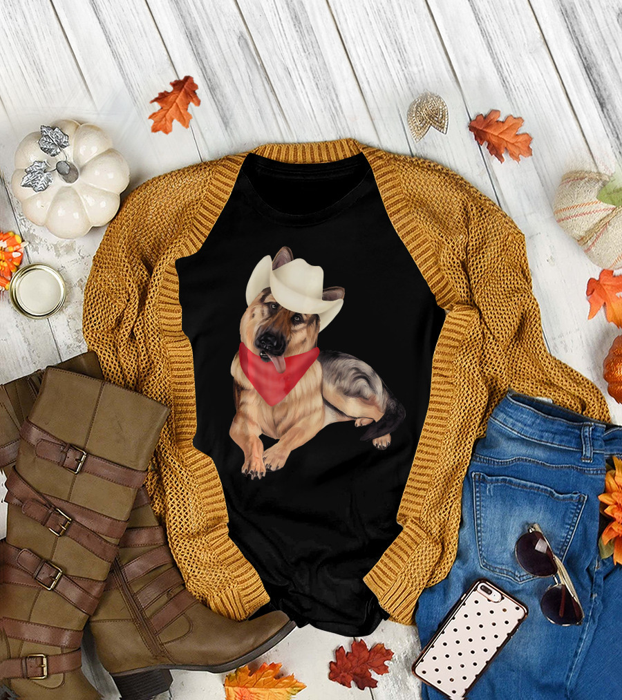Cowboy German Shepherd Western Dog with Red Bandana and Hat T-Shirt