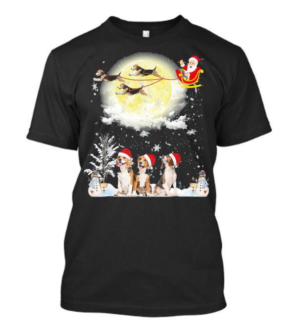 Santa's Sleigh With Beagle Reindeer And Christmas Dogs T-Shirt