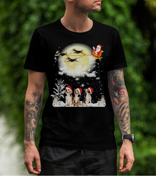 Santa's Sleigh With Beagle Reindeer And Christmas Dogs T-Shirt