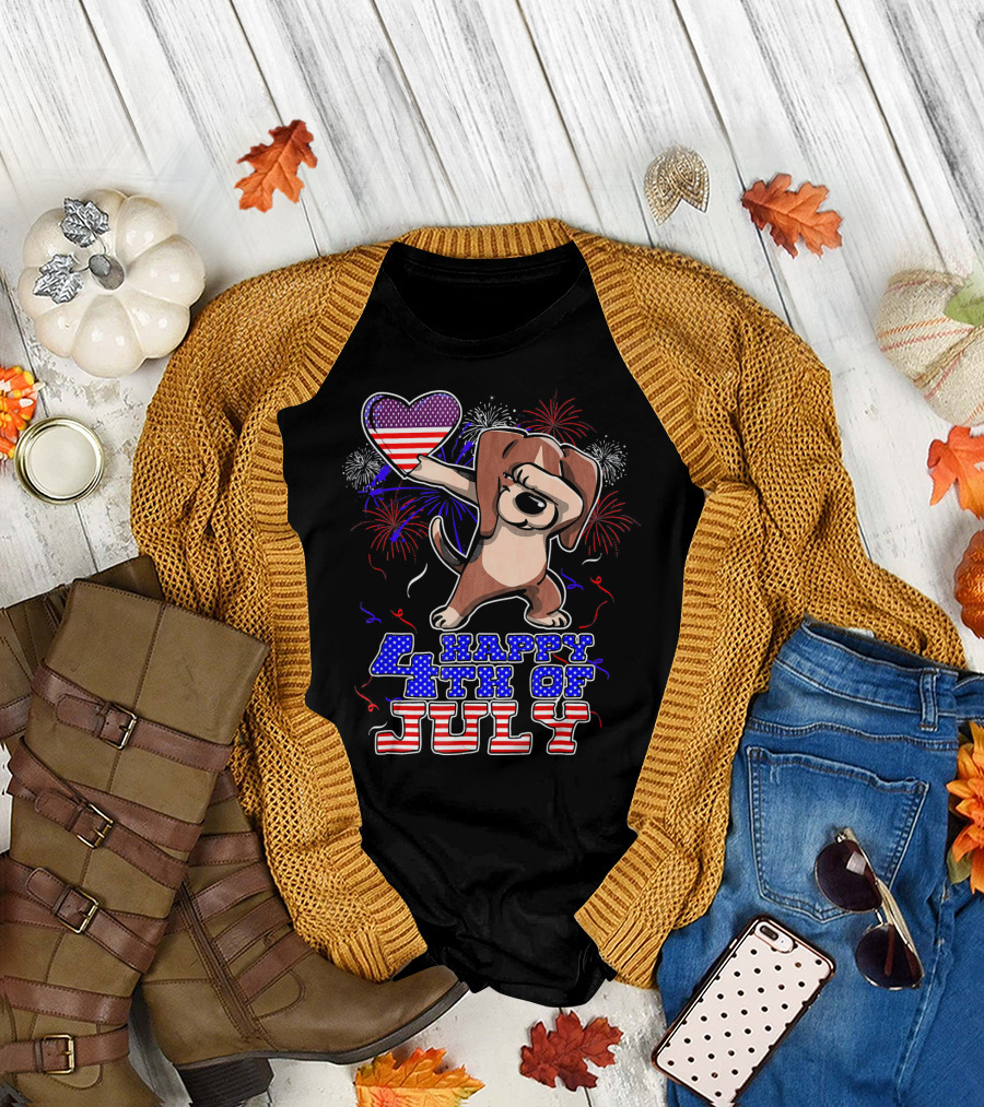 Happy 4th of July Dabbing Beagle Fireworks Independence T-Shirt