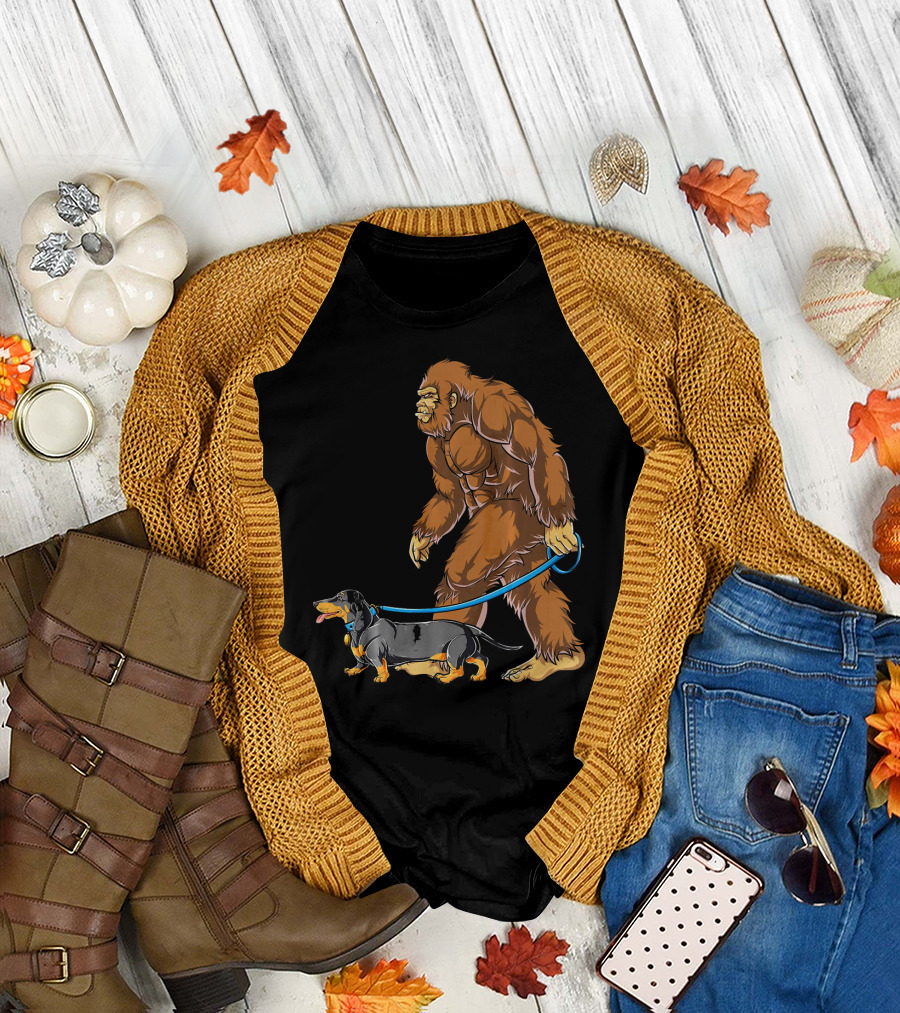 Bigfoot Walking Dachshund Sasquatch T-Shirt