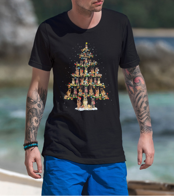 Cute German Shepherd Dogs In Christmas Tree Formation With Festive Decorations T-Shirt