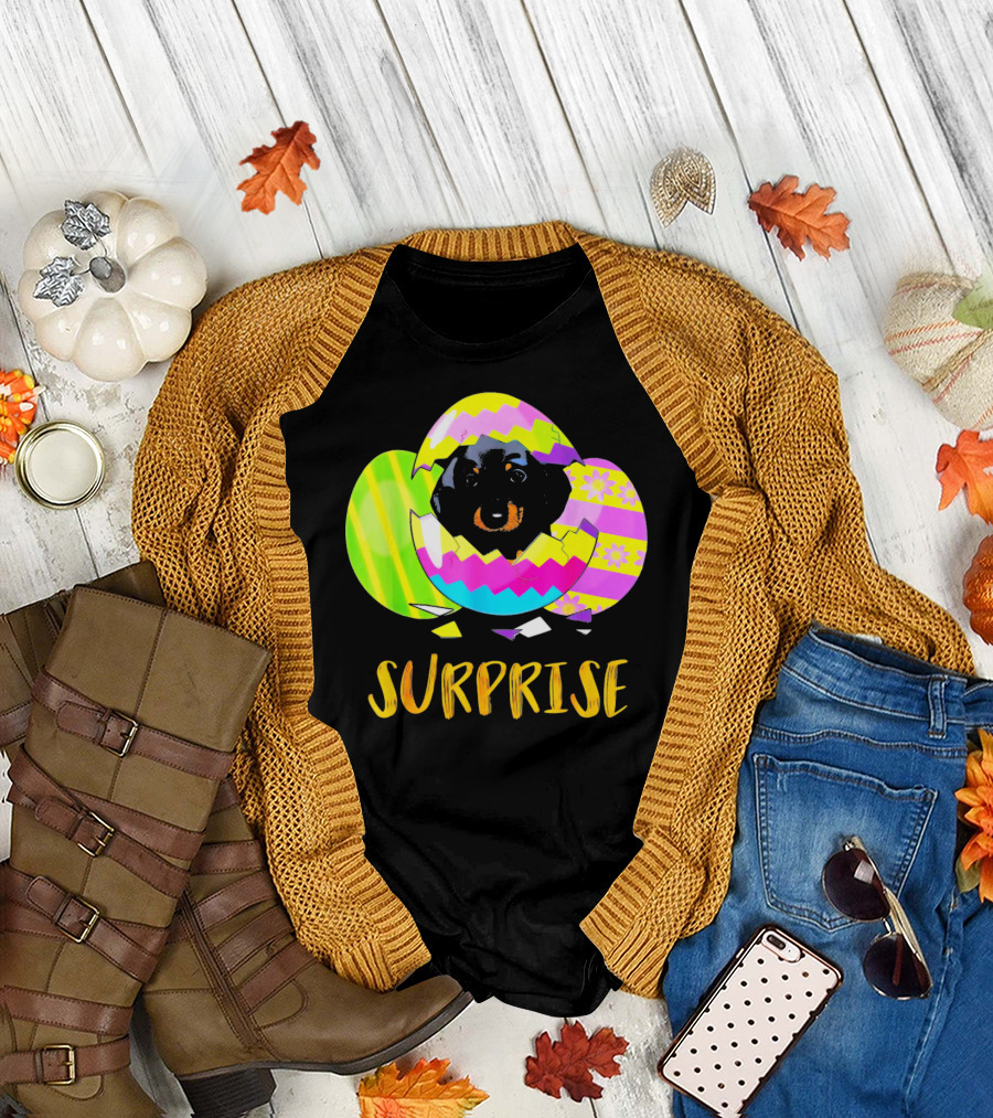 Surprise Cute Dachshund Bunny in Easter Egg T-Shirt