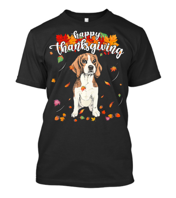 Happy Thanksgiving Cute Beagle With Autumn Leaves T-Shirt