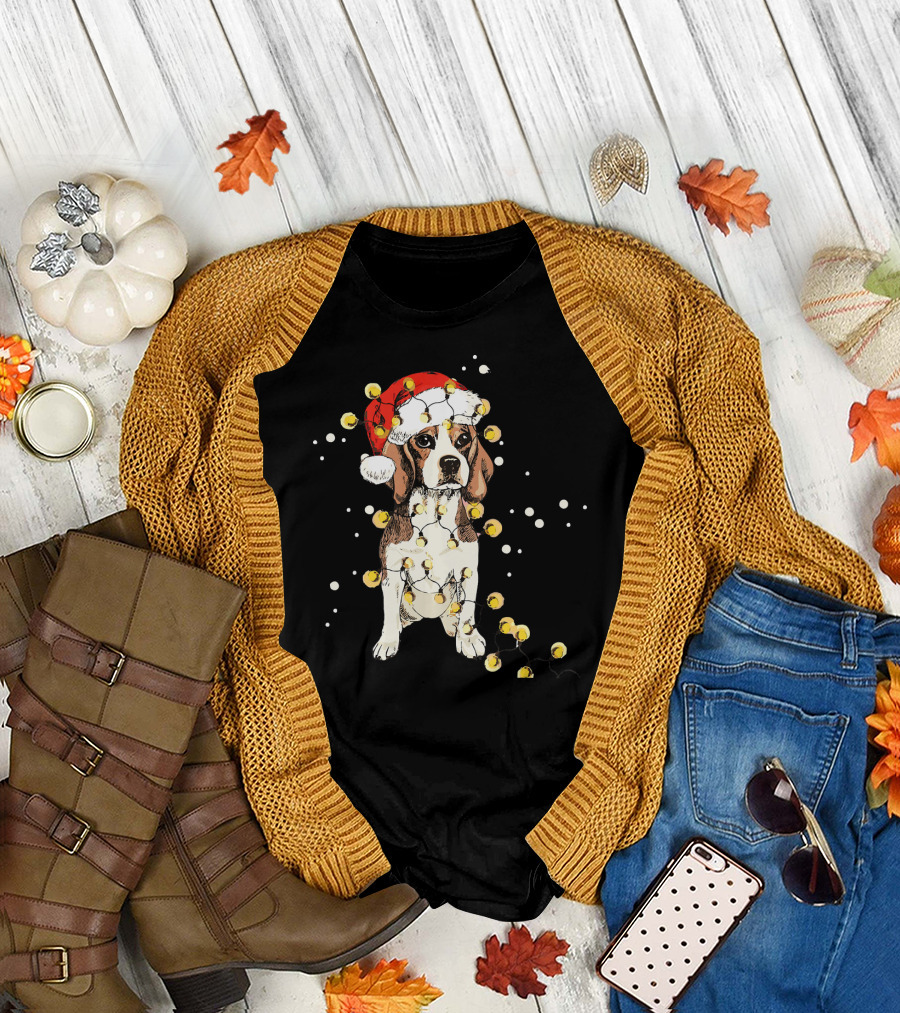 Beagle Santa Christmas Lights Funny Dog T-Shirt