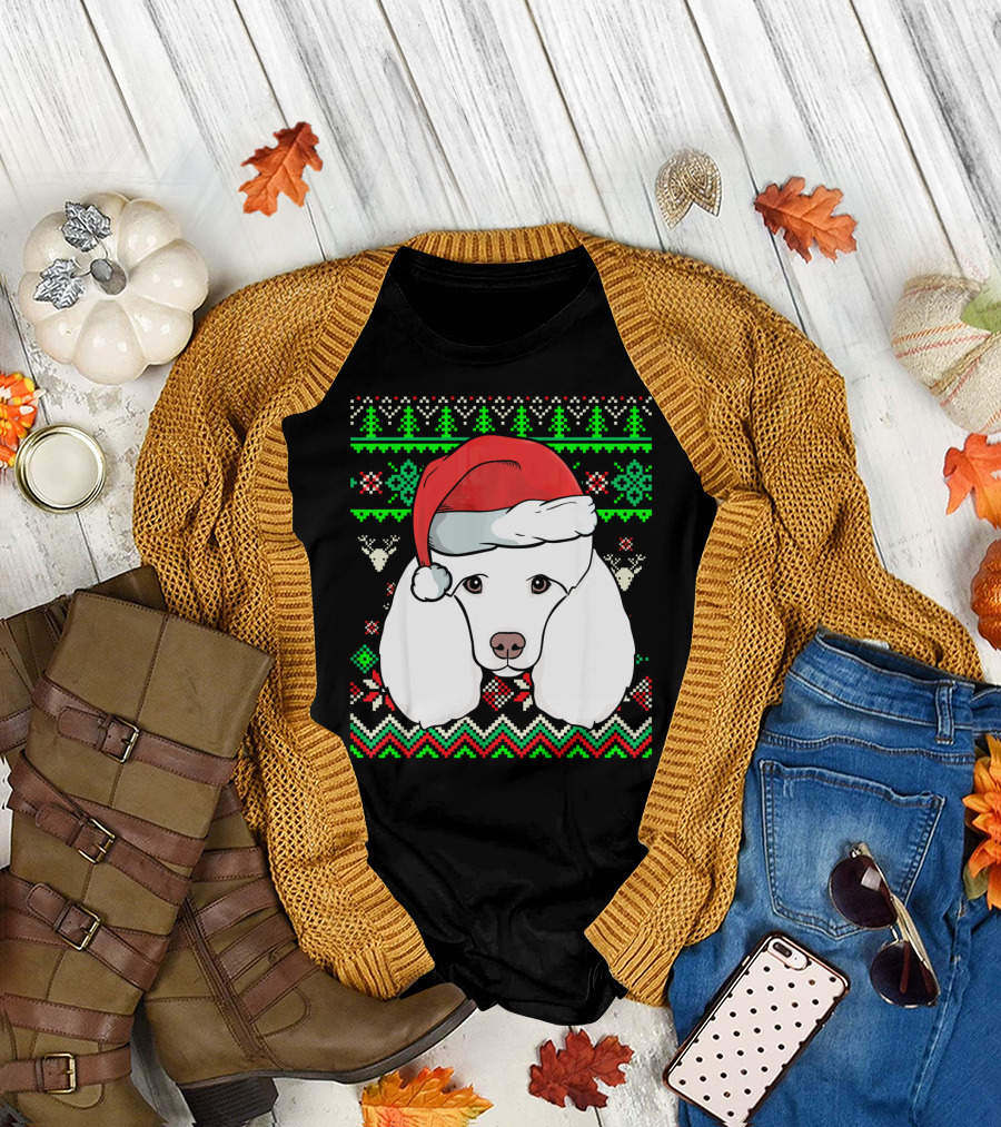 Animal Dog Ugly Christmas Poodle Santa Hat T-Shirt