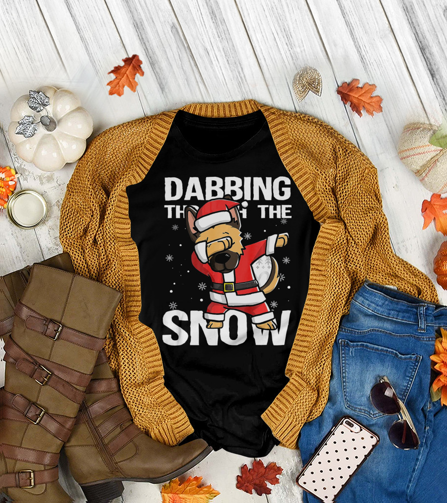 Dabbing German Shepherd Santa Through the Snow T-Shirt