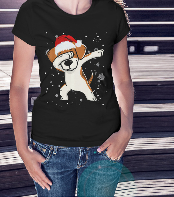 Beagle Dabbing Santa Hat Christmas Dog Lovers T-Shirt