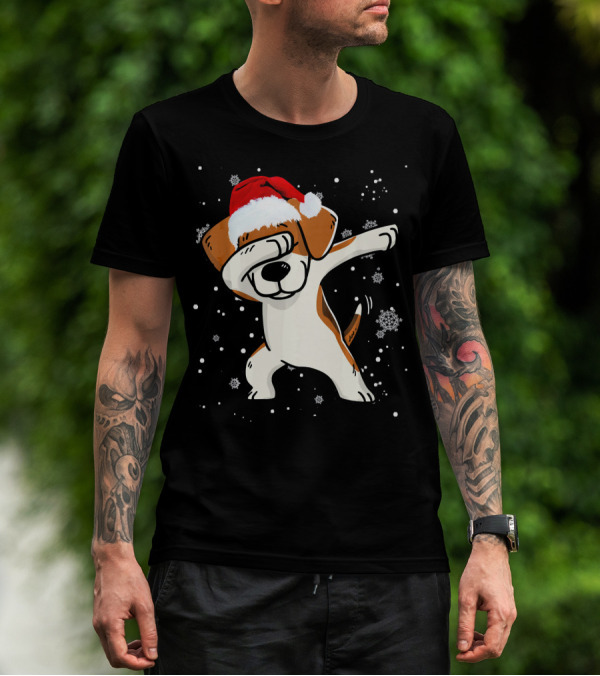Beagle Dabbing Santa Hat Christmas Dog Lovers T-Shirt