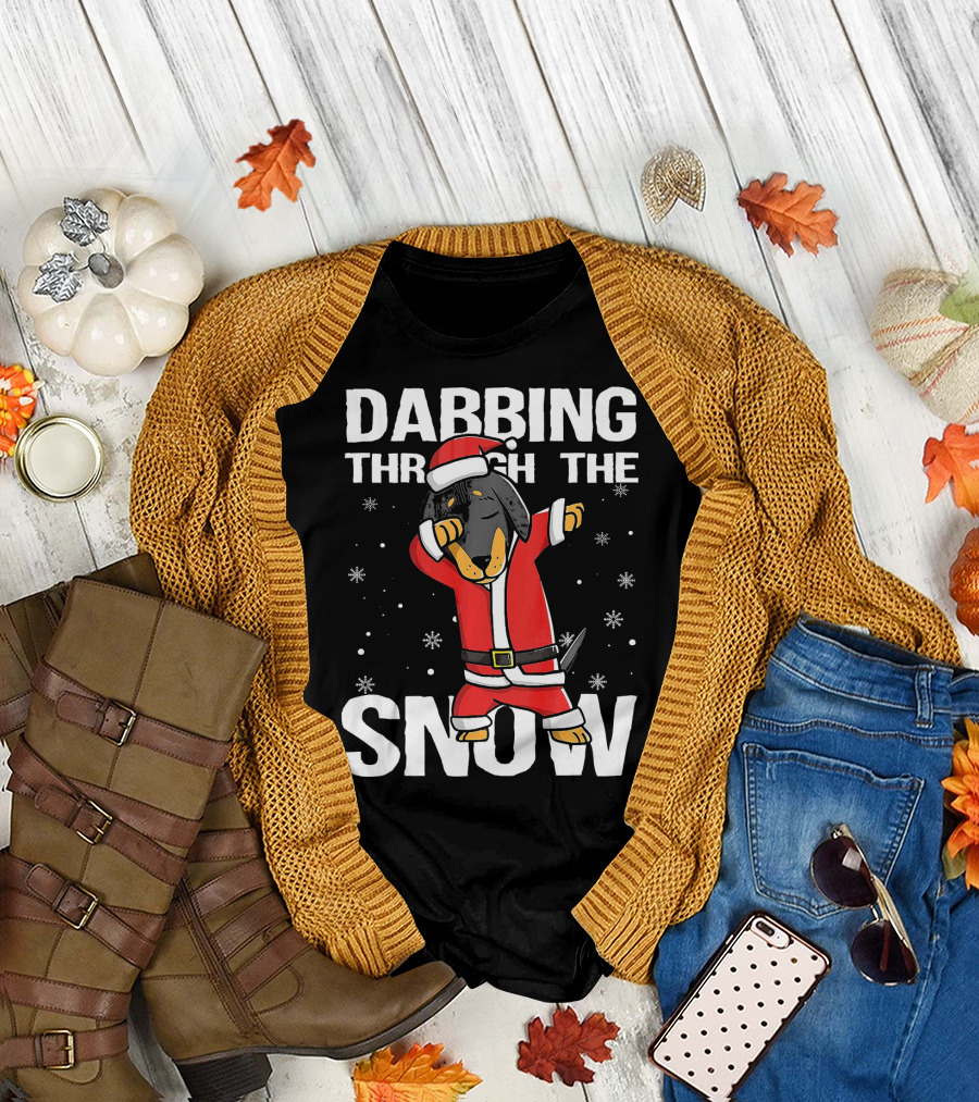 Dabbing Through the Snow Christmas Dabbing Dachshund Santa Claus T-Shirt