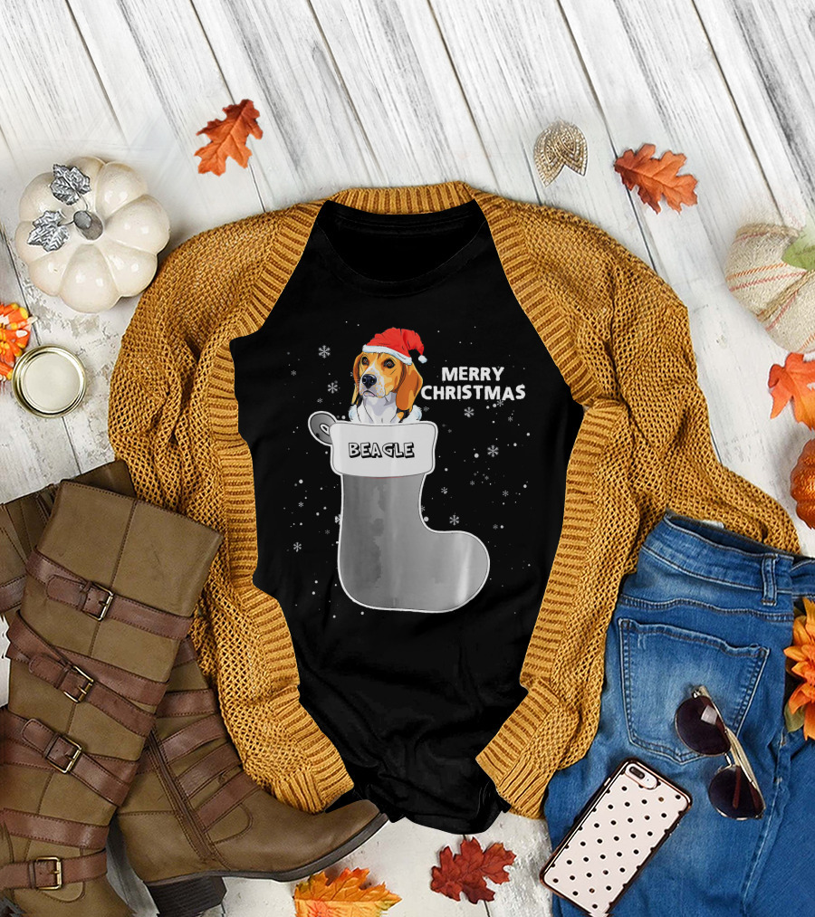 Beagle Merry Christmas Sock T-Shirt