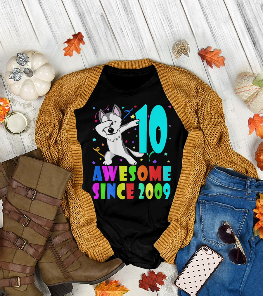 10 Awesome Since 2009 Birthday Dog Dabbing T-Shirt