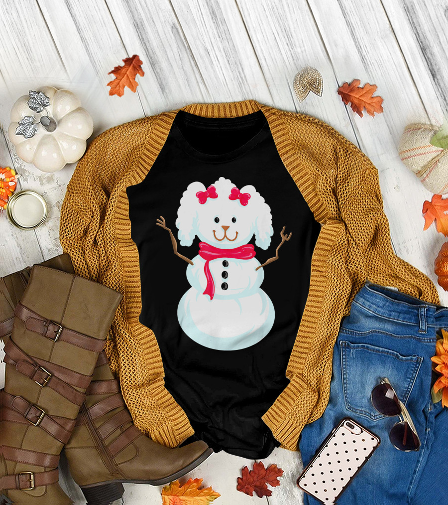 Cool Christmas Poodle Snowman Funny Xmas Holiday T-Shirt