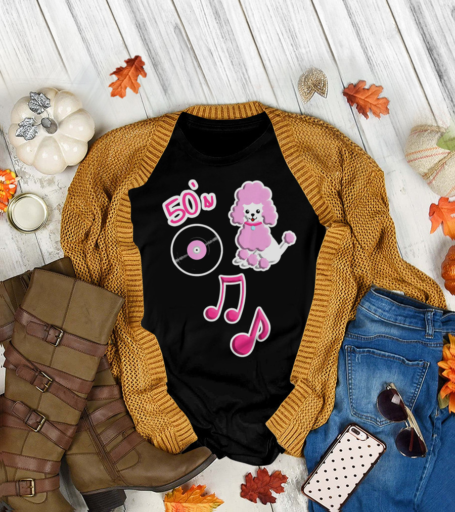 50s Poodle Vinyl Record Music Notes Retro Style 1950 Party Dance Costume T-Shirt