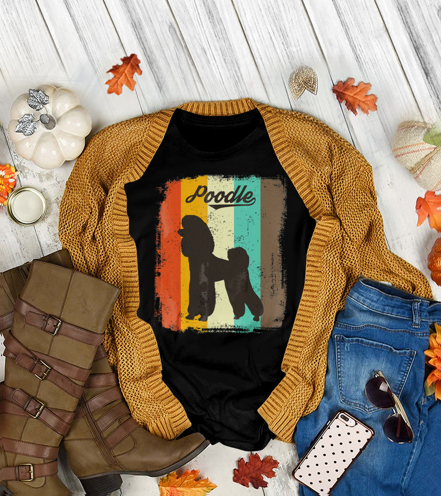 Poodle Vintage Silhouette Retro Stripes T-Shirt