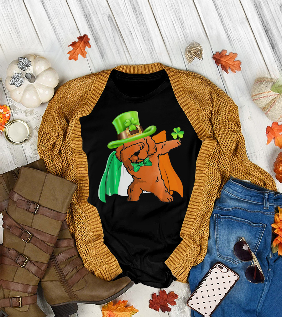 Dabbing Poodle St. Patrick's Day Irish Flag Cape Shamrock Hat T-Shirt