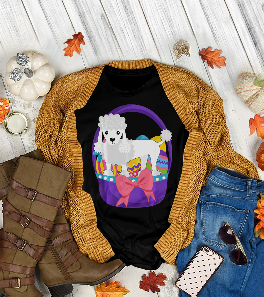 Easter Poodle Dog in Decorative Basket with Eggs and Bow T-Shirt