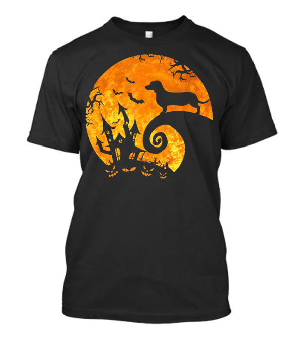 Halloween Full Moon Dachshund Nightmare Scene T-Shirt