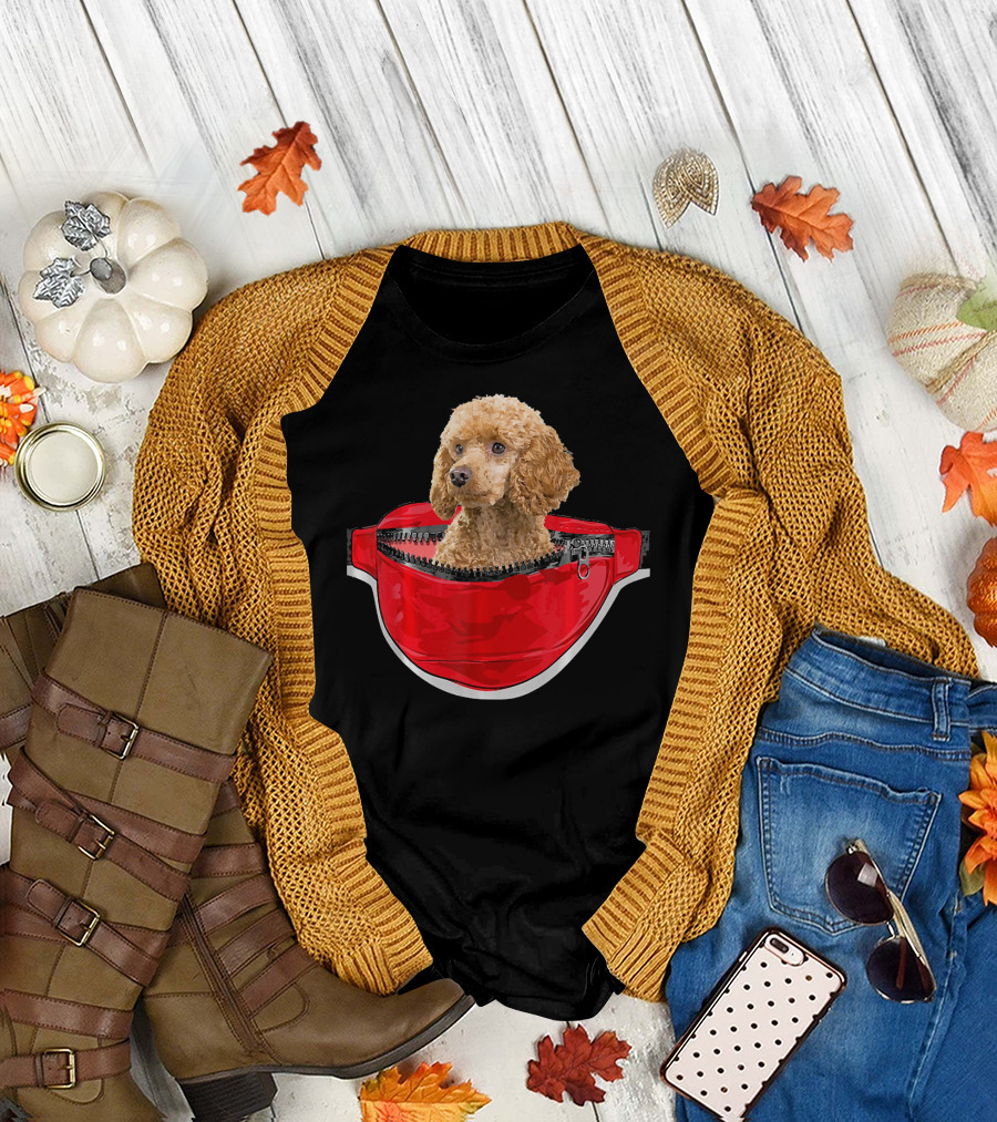 Funny Poodle Crossbreed Pooch in Red Waist Pack T-Shirt
