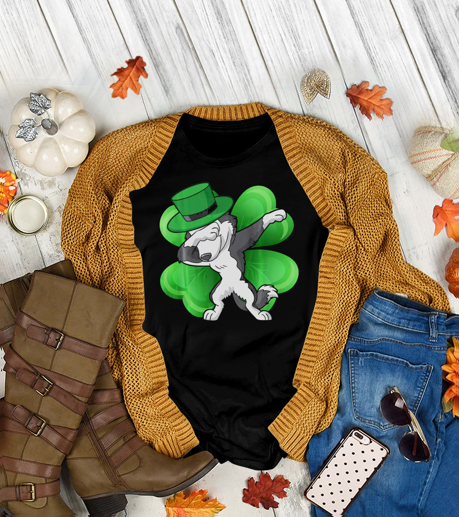 Dabbing Leprechaun Siberian Husky St. Patrick's Day Clover T-Shirt