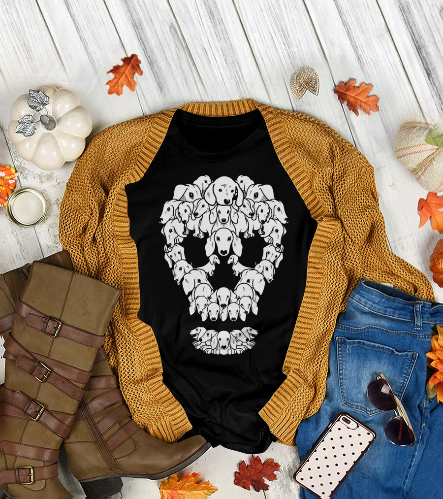 Dachshund Sugar Skull Dia De Los Muertos Dog Face T-Shirt