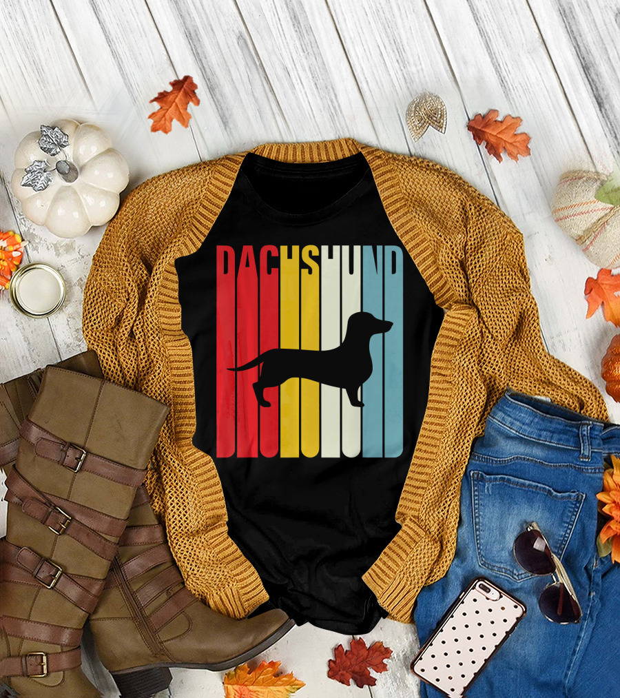 Dachshund Vintage Style Colorful Silhouette Cool Dog Retro T-Shirt