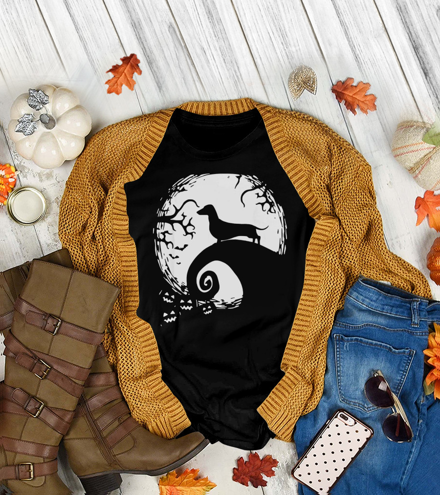 Nightmare Before Christmas Dachshund Silhouette Moon Scene T-Shirt