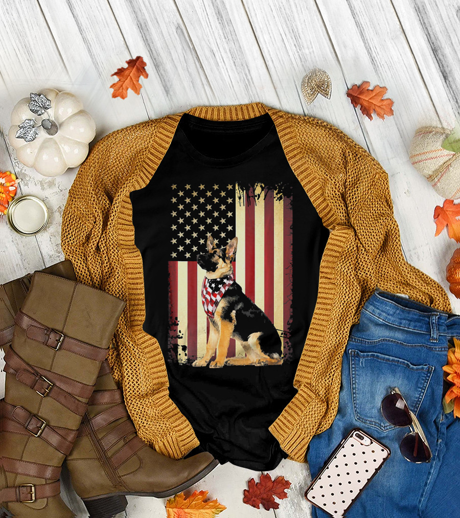 German Shepherd American Flag Bandana Patriotic Display T-Shirt