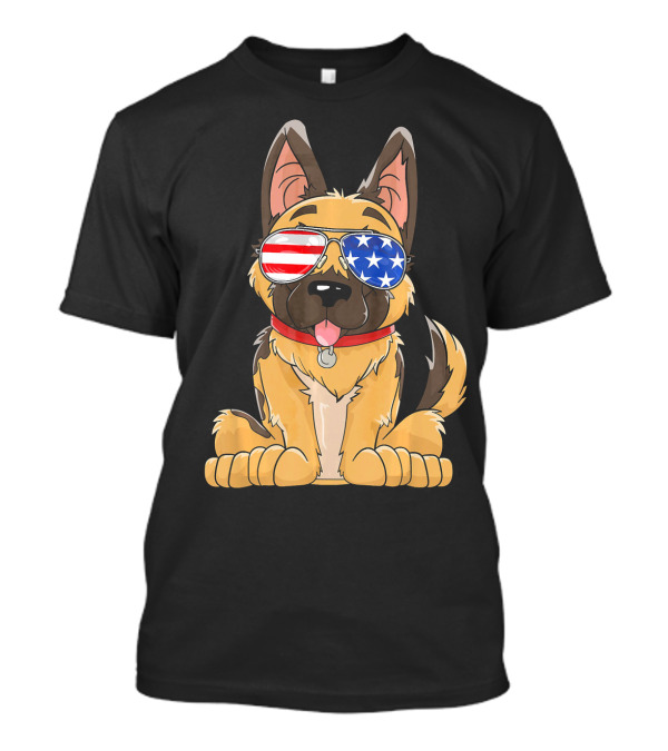German Shepherd Wearing American Flag Sunglasses T-Shirt