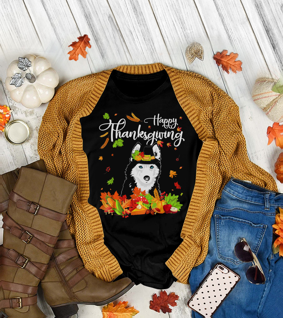 Happy Thanksgiving Funny Siberian Husky T-Shirt