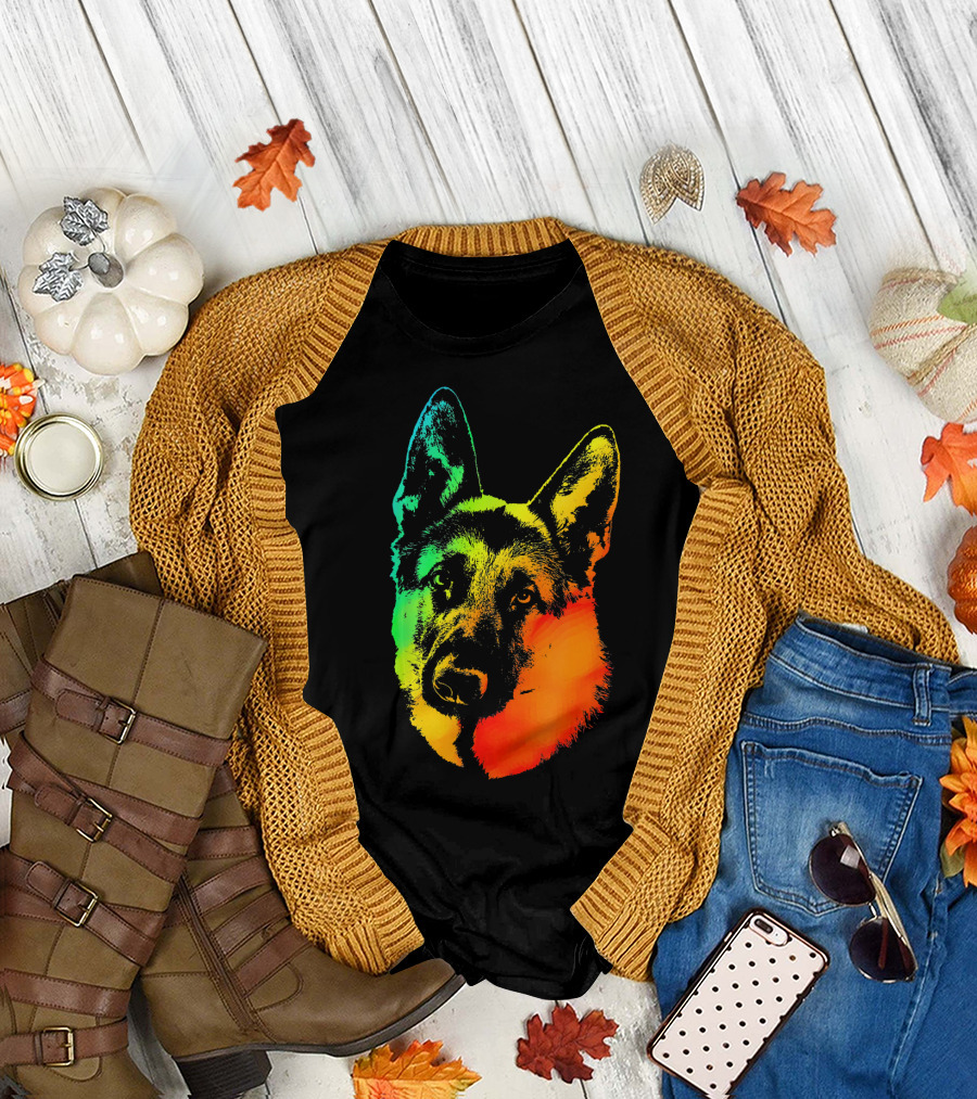 GERMAN SHEPHERD Rainbow Colorful Dog Face T-Shirt