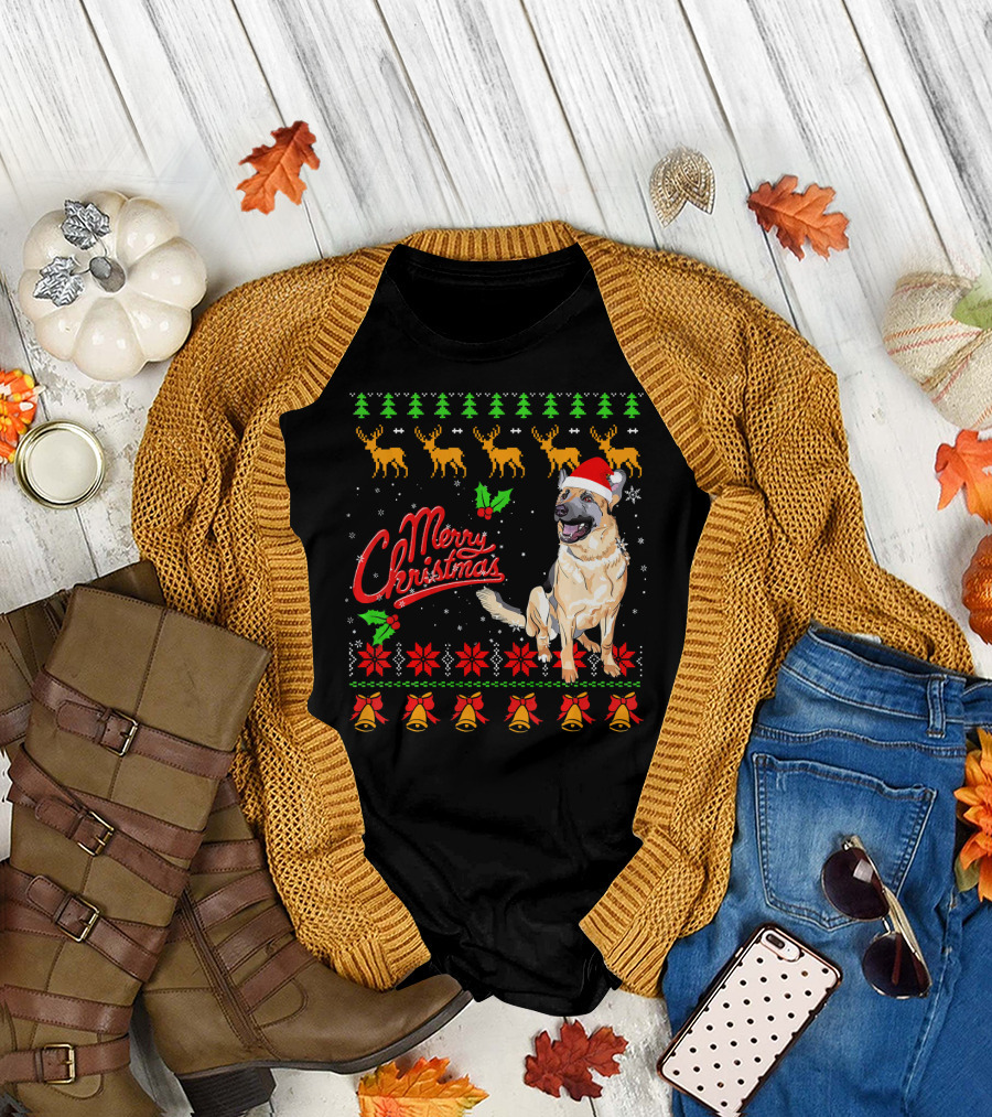 German Shepherd Merry Christmas Ugly Sweater Holiday Festive T-Shirt