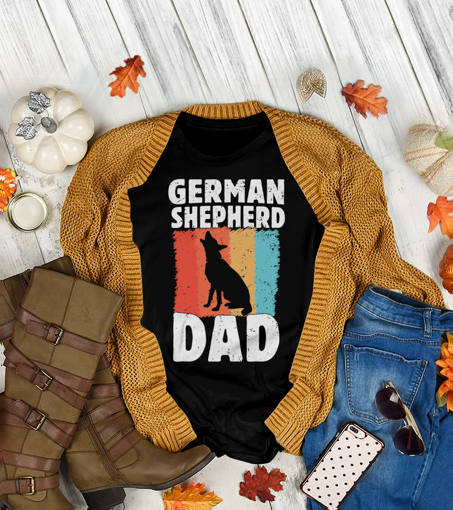 German Shepherd Dad Vintage Silhouette Retro Color Block T-Shirt