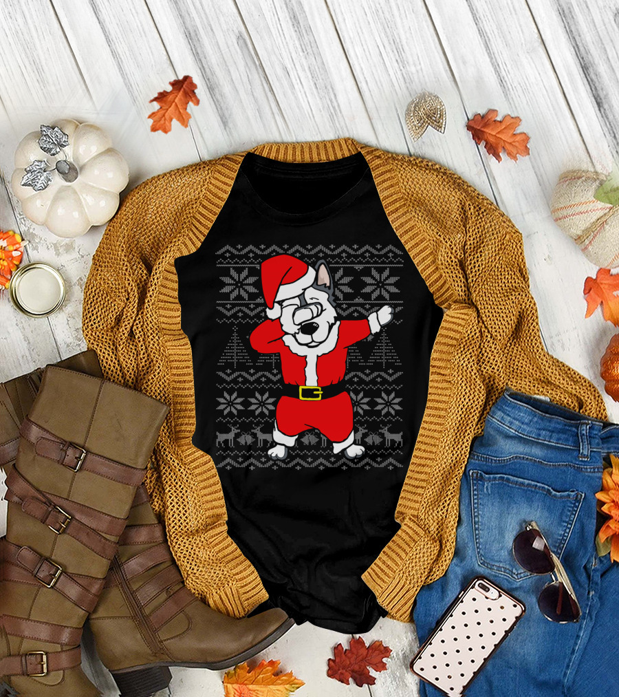 Husky Dabbing Santa Claus Xmas Ugly T-Shirt