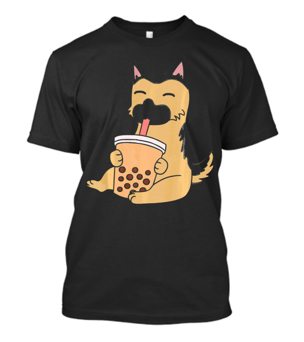 German Shepherd Drinking Bubble Tea Cute Funny Dog T-Shirt