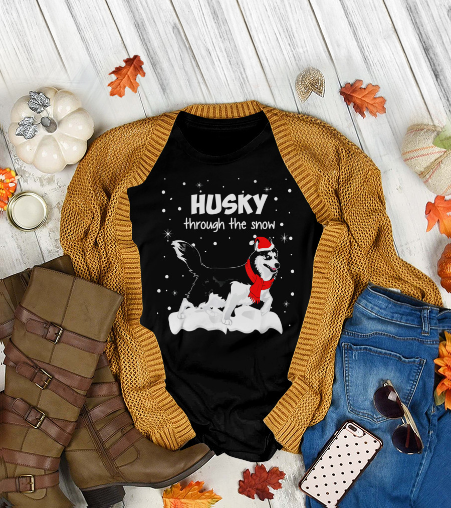Funny Xmas Idea Dog Lover Husky Through the Snow T-Shirt
