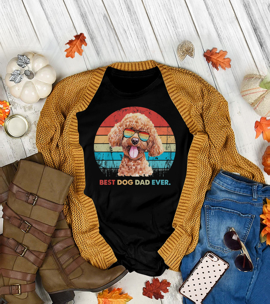 Best Dog Dad Ever Poodle Retro Sunglasses T-Shirt