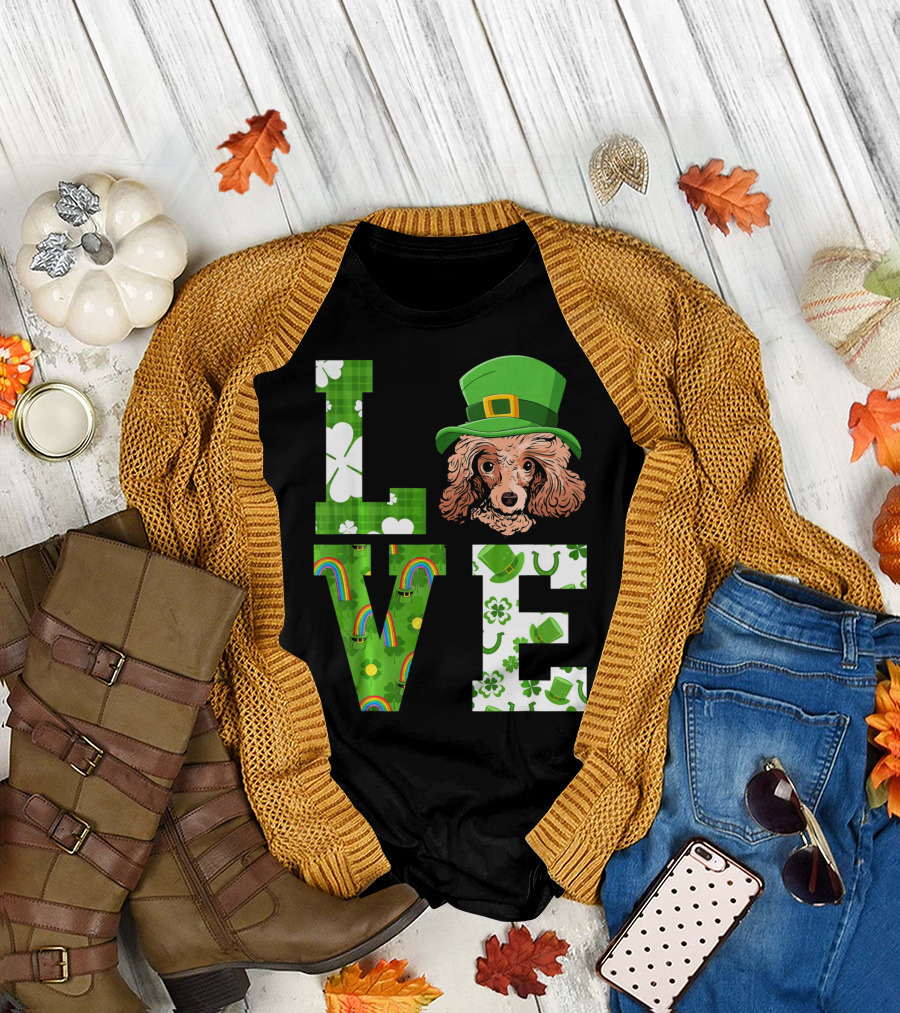 Love Poodle Shamrock Hat St Patricks Day Rainbows T-Shirt
