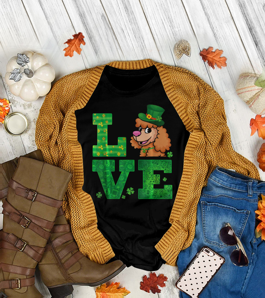 Love Poodle St Patricks Day Green Shamrock Hat T-Shirt