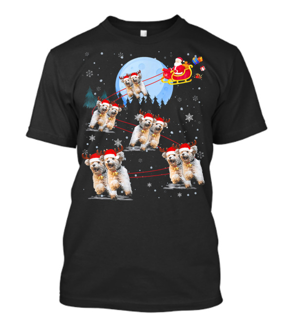 Poodle Reindeer Santa Sleigh Under Moonlight Christmas Scene T-Shirt
