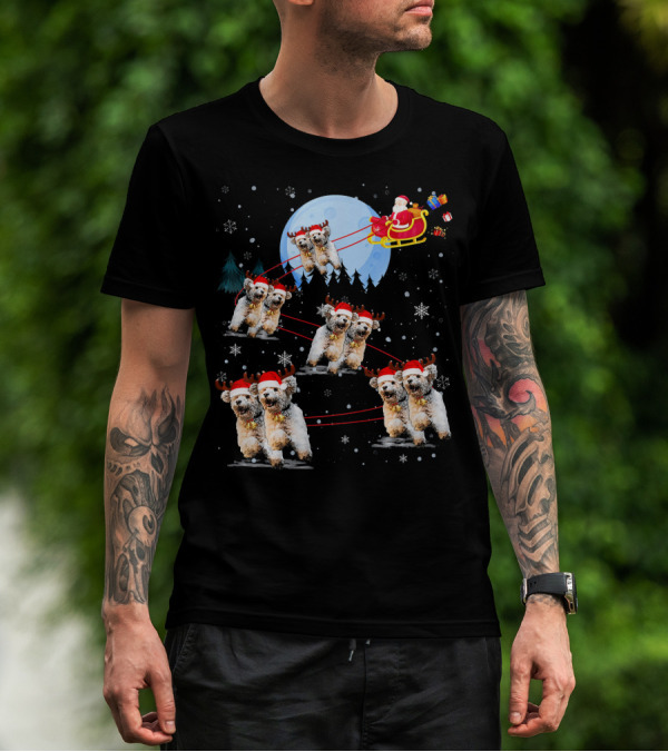 Poodle Reindeer Santa Sleigh Under Moonlight Christmas Scene T-Shirt