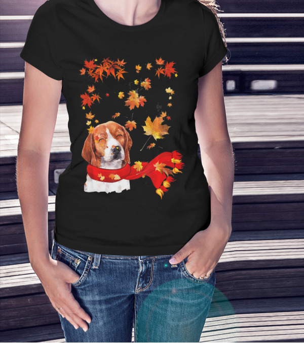 Maple Leaf Beagle Fall Hello Autumn Leaves Dog Scarf T-Shirt