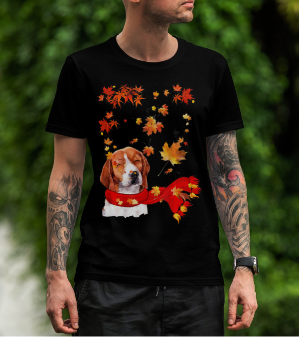 Maple Leaf Beagle Fall Hello Autumn Leaves Dog Scarf T-Shirt