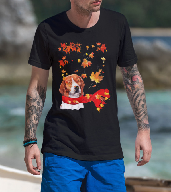 Maple Leaf Beagle Fall Hello Autumn Leaves Dog Scarf T-Shirt