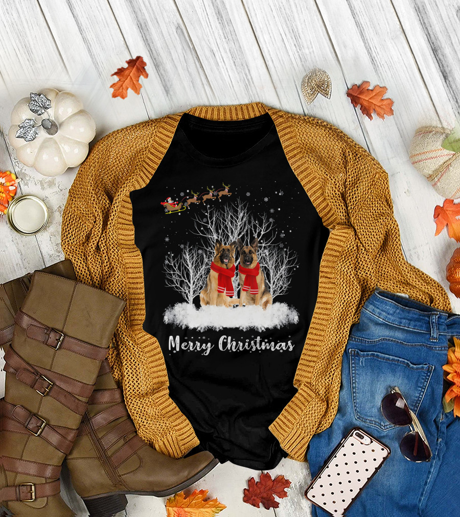 Merry Christmas Santa German Shepherd Couple T-Shirt
